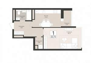 1-к квартира, вторичка, 45м2, 12/17 этаж