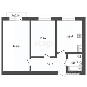 2-к квартира, вторичка, 44м2, 3/3 этаж