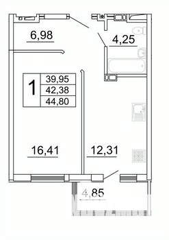 1-к квартира, строящийся дом, 45м2, 24/27 этаж