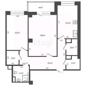 2-к квартира, вторичка, 69м2, 13/25 этаж