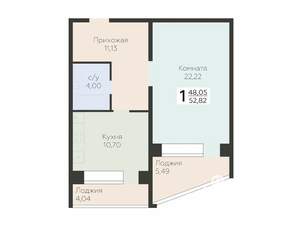 1-к квартира, вторичка, 53м2, 9/12 этаж