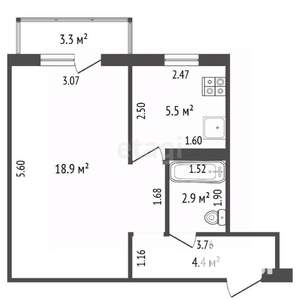 1-к квартира, вторичка, 31м2, 2/5 этаж