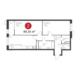 2-к квартира, вторичка, 80м2, 1/9 этаж