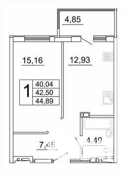 1-к квартира, строящийся дом, 45м2, 16/27 этаж