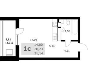 Студия квартира, строящийся дом, 31м2, 18/24 этаж