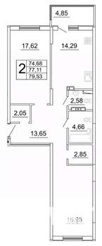 2-к квартира, строящийся дом, 80м2, 18/27 этаж