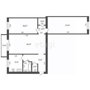 3-к квартира, вторичка, 56м2, 2/5 этаж