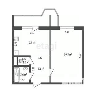 1-к квартира, вторичка, 38м2, 2/9 этаж