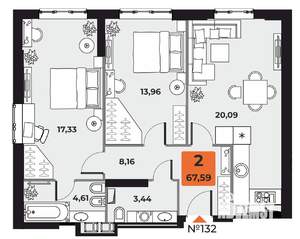 2-к квартира, вторичка, 67м2, 23/23 этаж