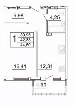1-к квартира, строящийся дом, 45м2, 22/27 этаж