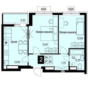 2-к квартира, вторичка, 56м2, 16/19 этаж
