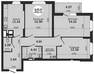 3-к квартира, вторичка, 83м2, 16/25 этаж