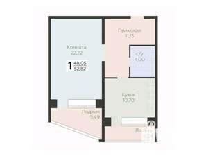 1-к квартира, вторичка, 53м2, 1/12 этаж