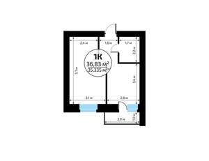 1-к квартира, вторичка, 37м2, 1/18 этаж