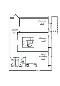 2-к квартира, строящийся дом, 65м2, 17/17 этаж