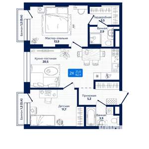 2-к квартира, вторичка, 62м2, 8/19 этаж