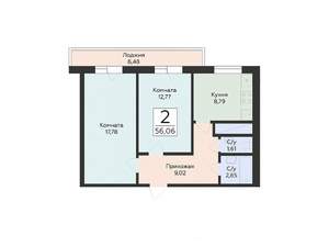 2-к квартира, вторичка, 56м2, 6/24 этаж