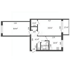 2-к квартира, вторичка, 47м2, 2/5 этаж