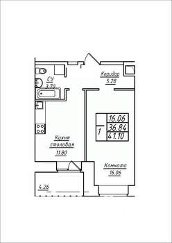 1-к квартира, строящийся дом, 41м2, 13/17 этаж