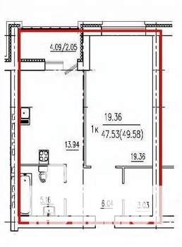 1-к квартира, сданный дом, 51м2, 1/10 этаж