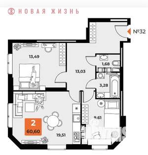2-к квартира, вторичка, 64м2, 5/23 этаж