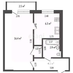 1-к квартира, вторичка, 33м2, 4/5 этаж