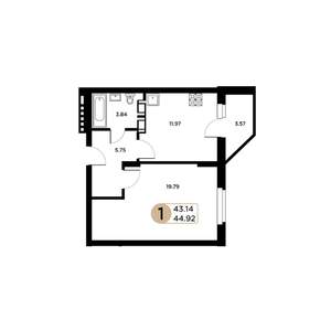 1-к квартира, строящийся дом, 43м2, 2/26 этаж