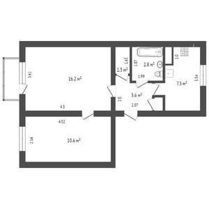 2-к квартира, вторичка, 45м2, 3/9 этаж
