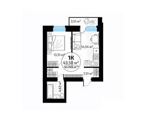 1-к квартира, вторичка, 44м2, 10/18 этаж
