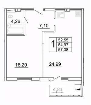 1-к квартира, строящийся дом, 57м2, 14/27 этаж