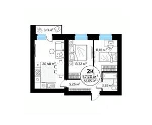 2-к квартира, вторичка, 57м2, 10/18 этаж